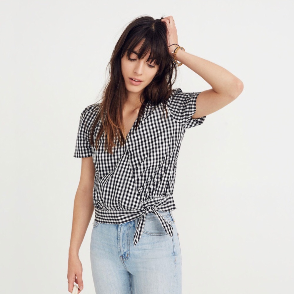 Madewell Gingham Wrap Top